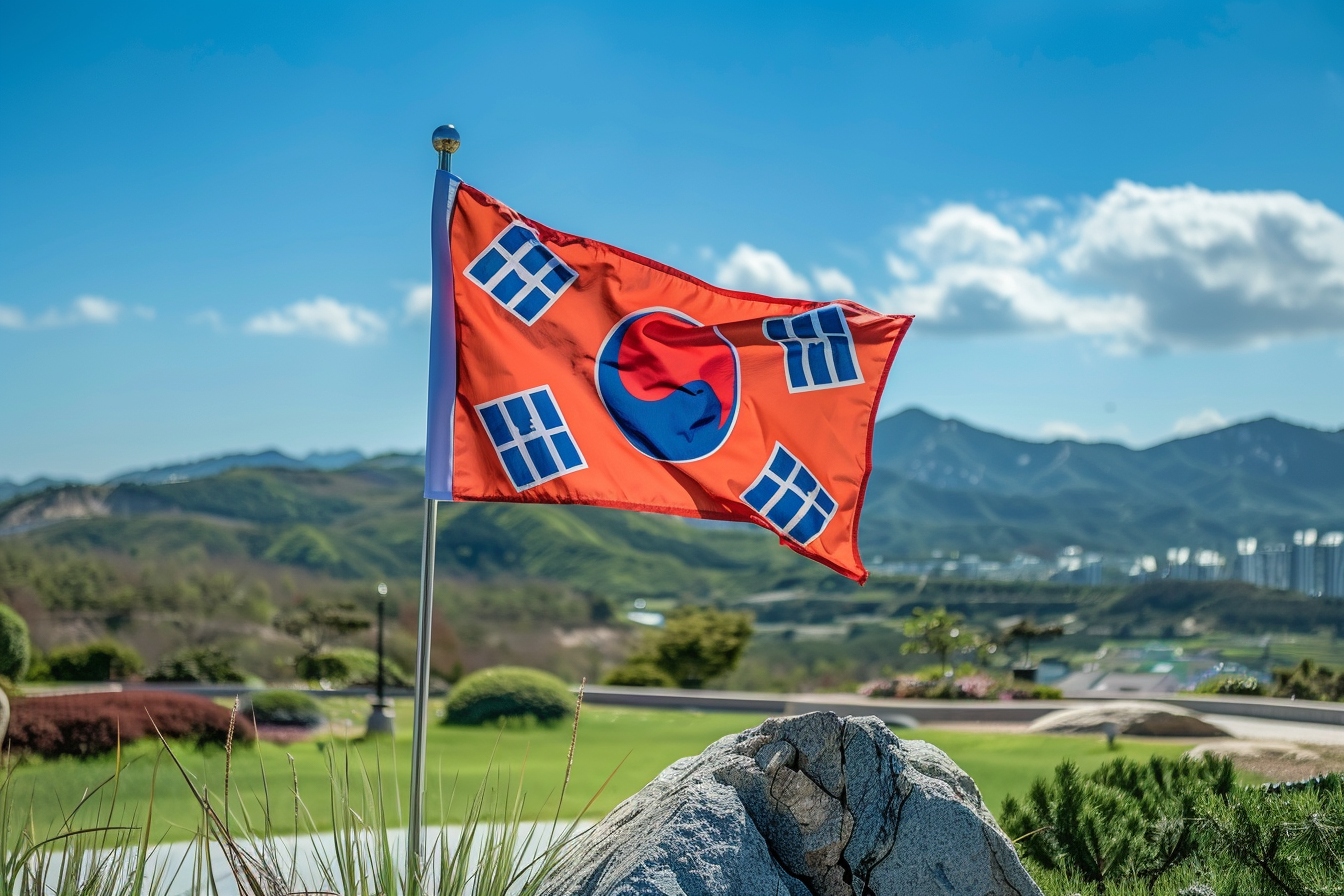 drapeau de la Corée du Sud : drapeau sud-coréen avec symbole yin-yang et trigrammes