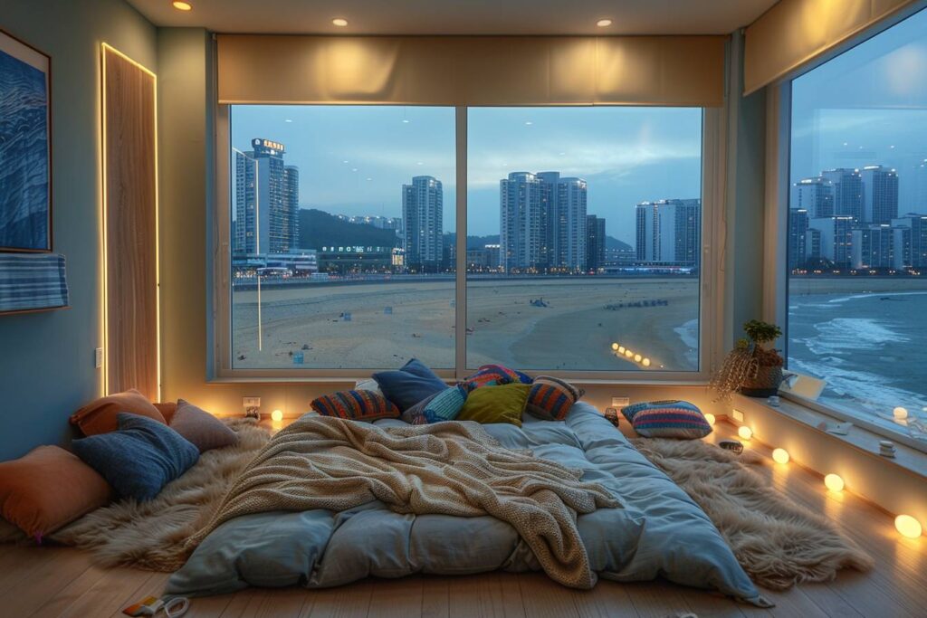 logement Busan : vue panoramique sur la plage et la ville de Busan