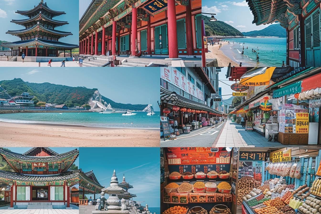 Busan : Vue panoramique de la plage Haeundae à Busan avec mer et ciel bleu