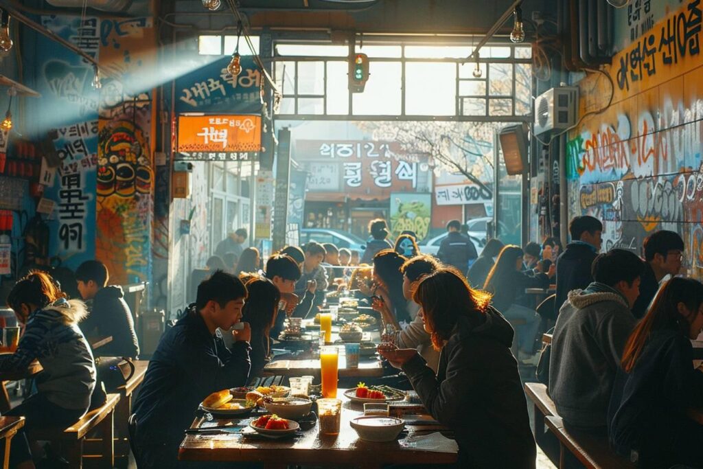 Haebangchon : vue typique des rues pentues et éclectiques du quartier vibrant de Séoul