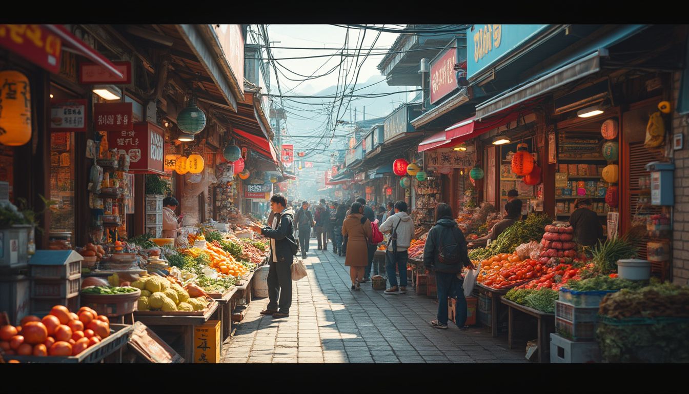 courses en Corée du Sud : étalage coloré dans un marché local coréen