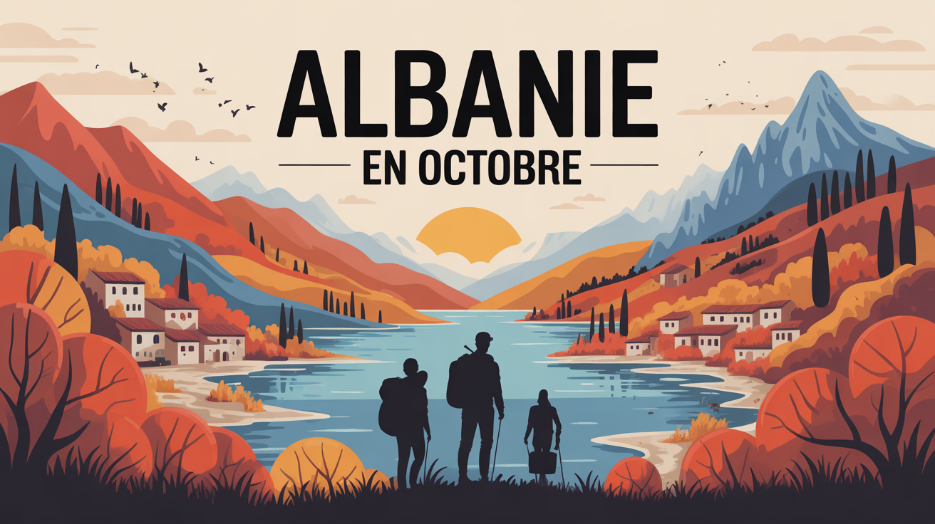 Paysage automnal Albanie montagnes riviera couleurs chaudes