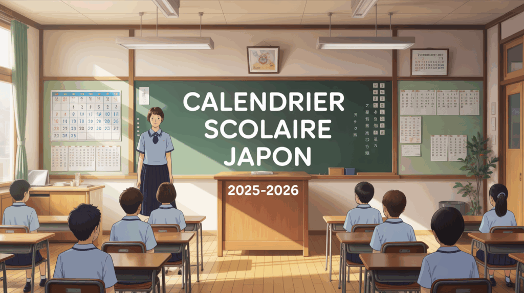Salle de classe japonaise avec calendrier scolaire 2025 2026