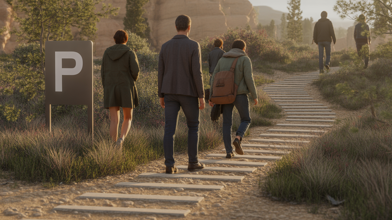 Sentier balisé vers cascade du trou de Mandre depuis parking
