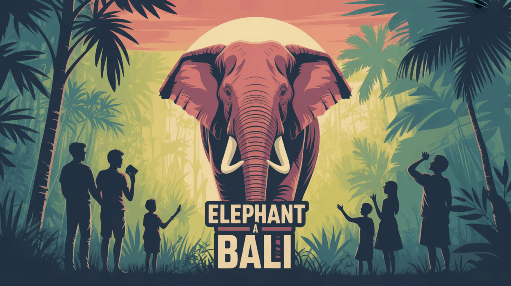 Illustration éléphant Bali éthique au parc avec jungle et familles