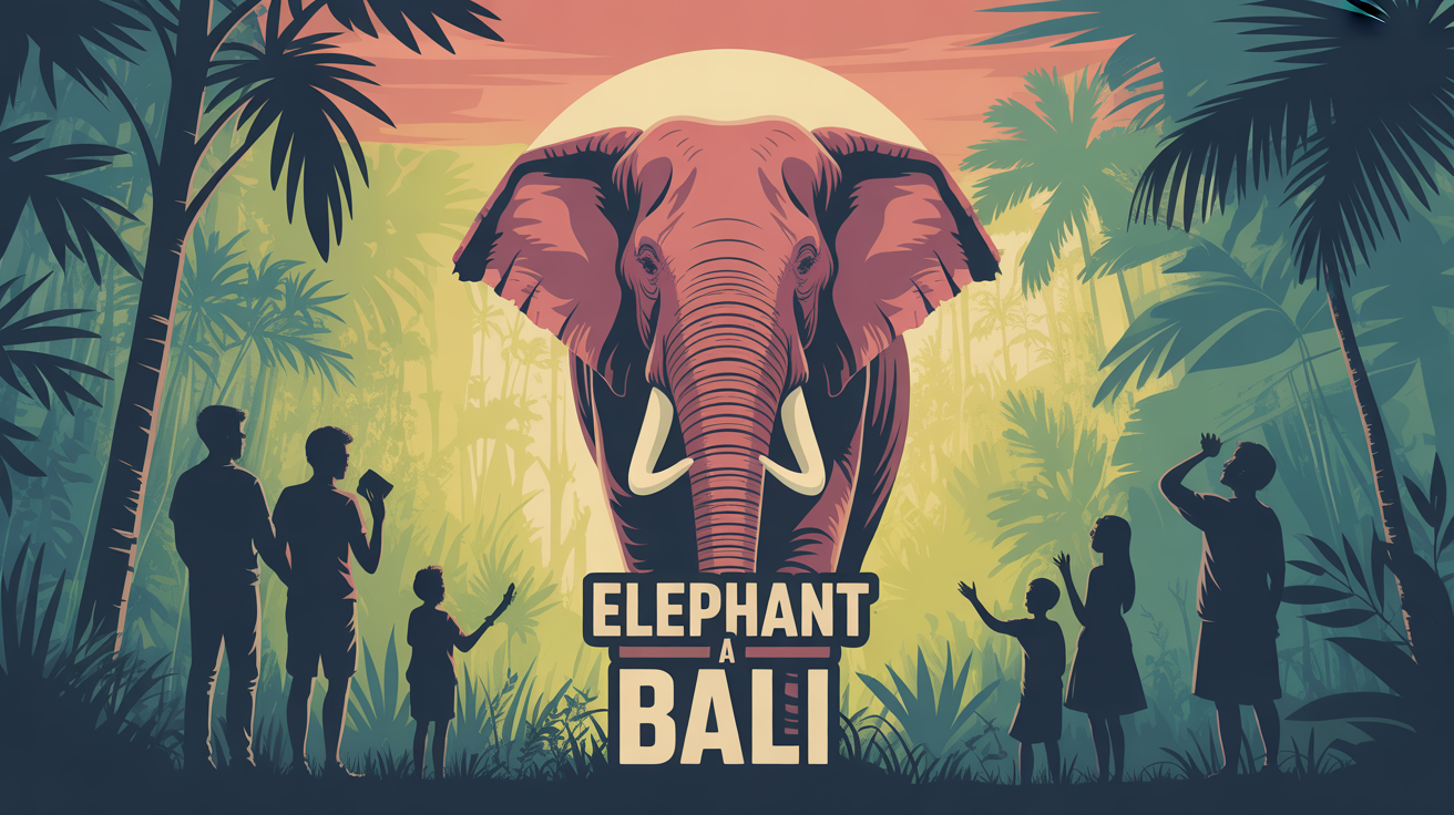 Illustration éléphant Bali éthique au parc avec jungle et familles