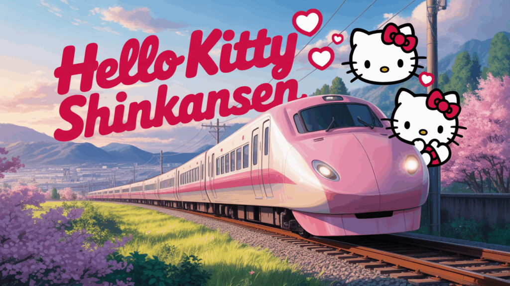 Illustration train Hello Kitty Shinkansen japon kawaii