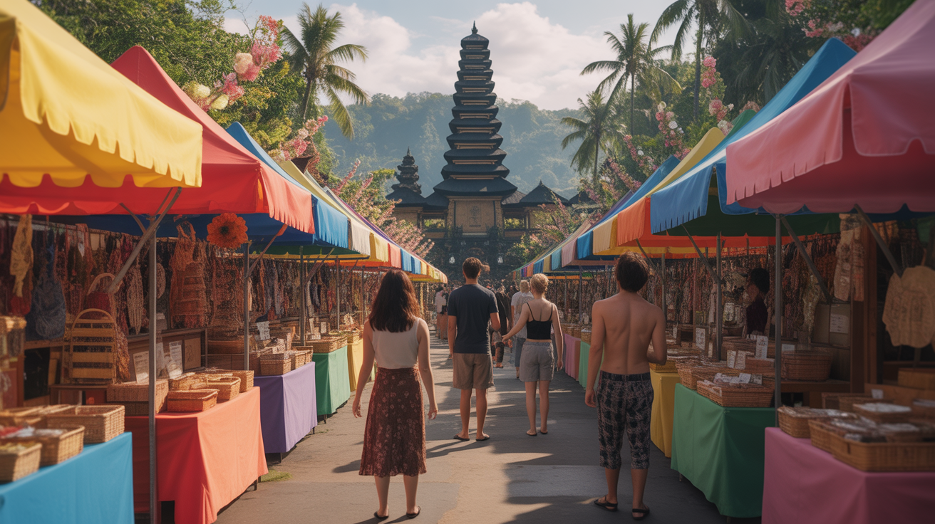 scene marche anime Ubud temple artisanat