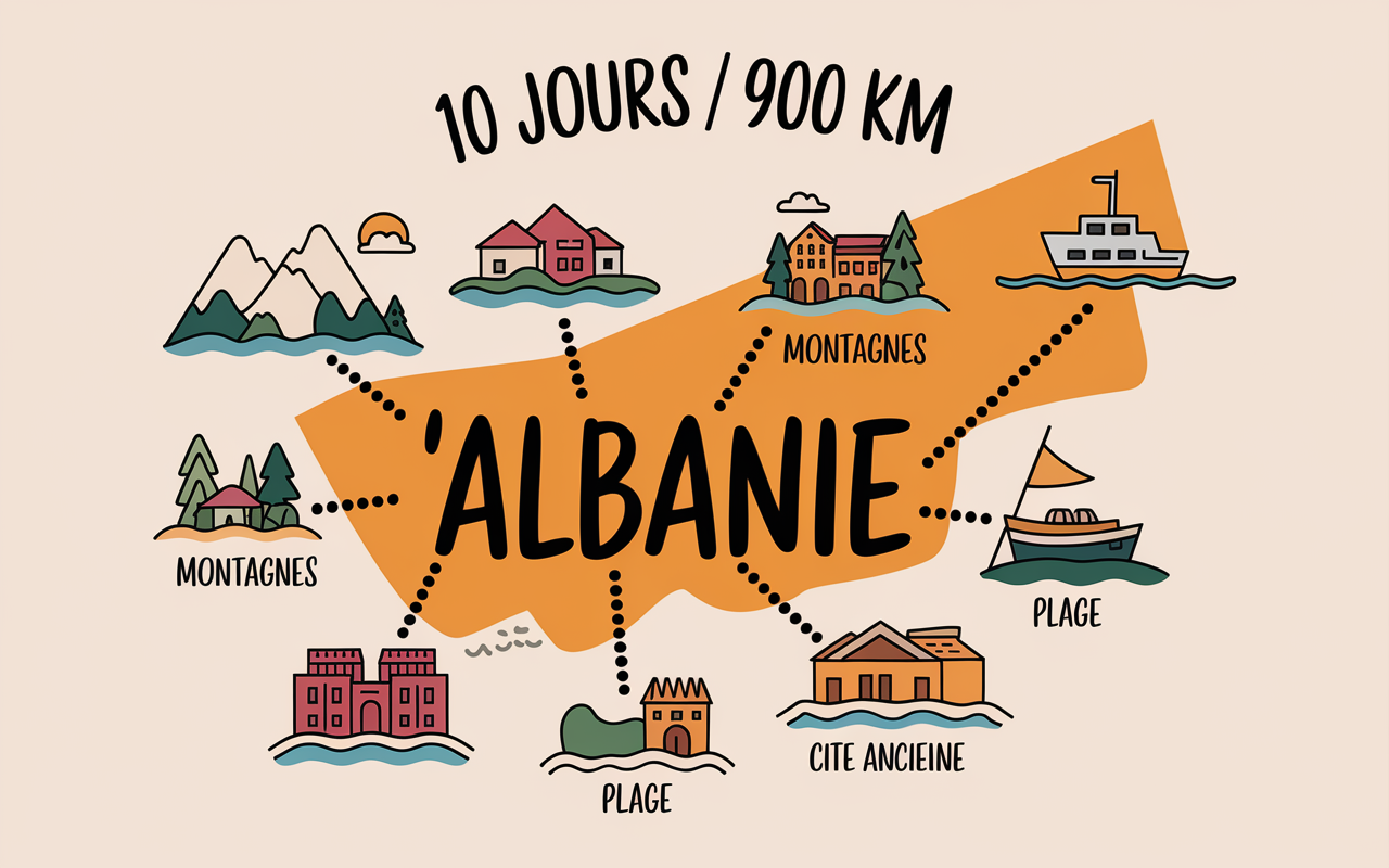 itineraire road trip albanie 10 jours carte points symboliques