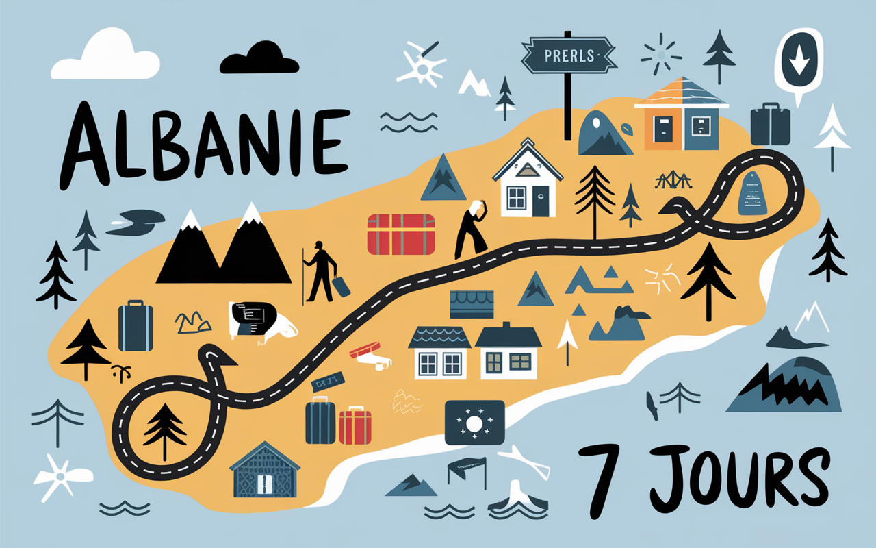 Carte stylisee Albanie road trip 7 jours avec itineraire