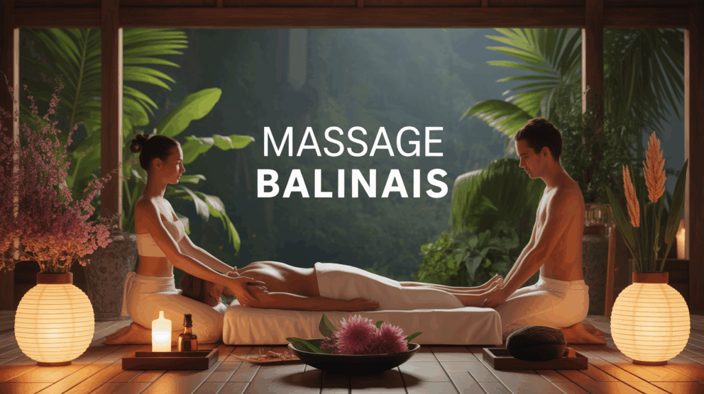 massage balinais salon zen lanternes huiles fleurs exotiques
