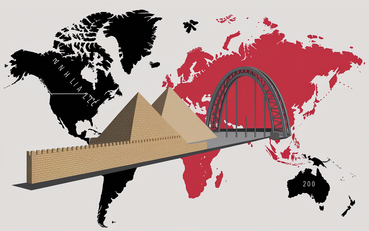 Muraille, pyramide, pont et arche sur carte pour monuments en G