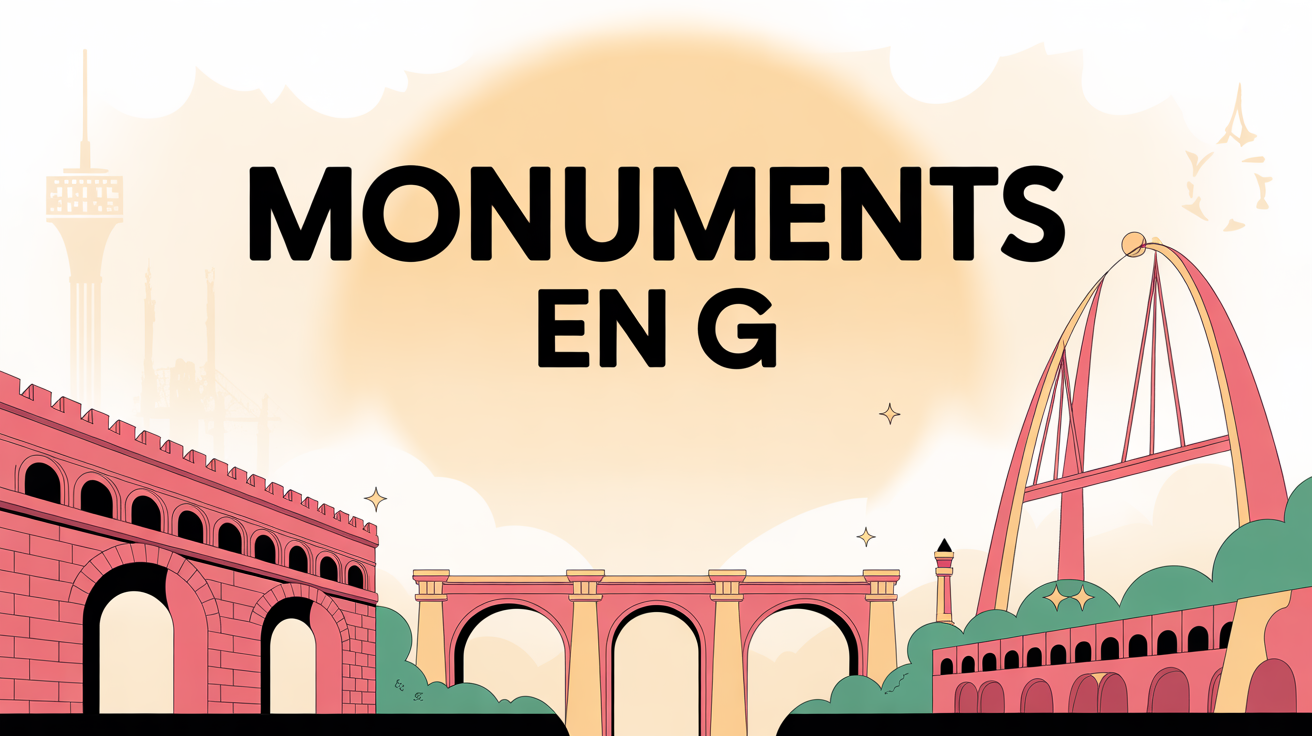 Illustration stylisée monuments en G avec muraille, arche, pont et tour