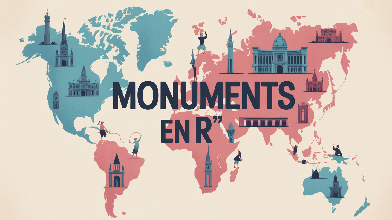 Carte pastel avec monuments en R et joueurs