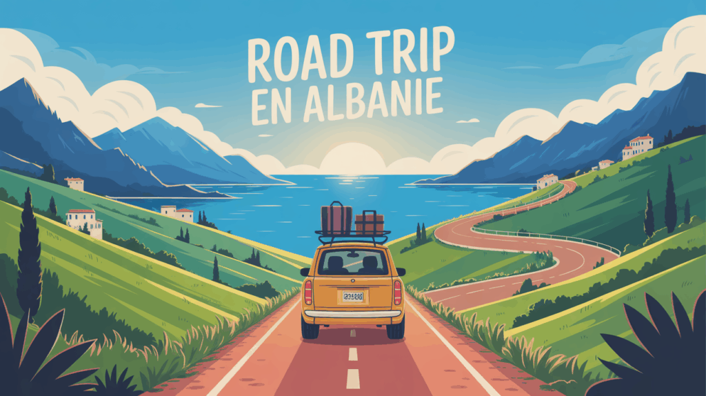 route montagneuse albanie voiture valises mer villages