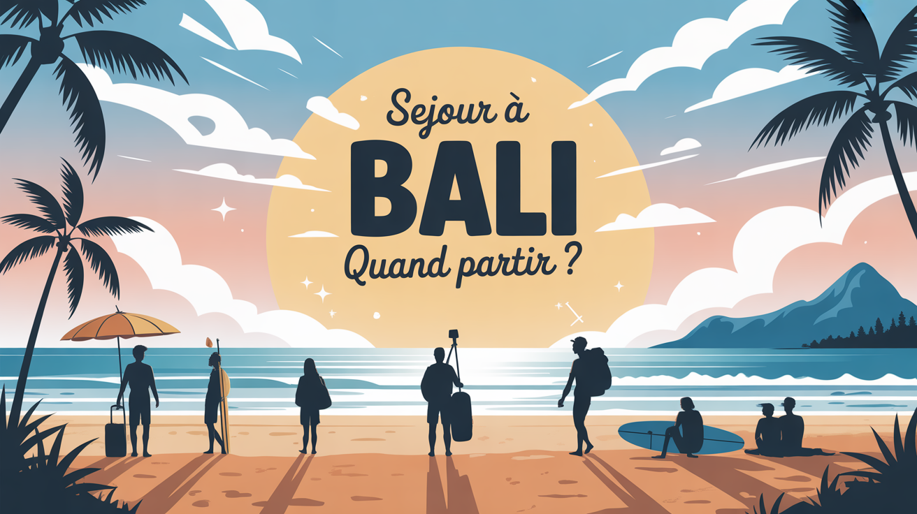 Illustration plage Bali ensoleille nuageux, quand partir