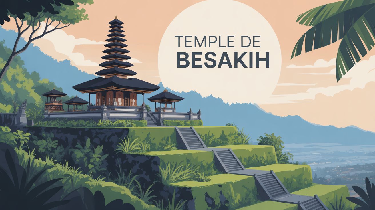 Vue stylisée du temple Besakih sur montagne Bali