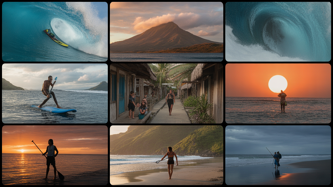 Vignettes activités Lombok snorkeling surf volcan cascades
