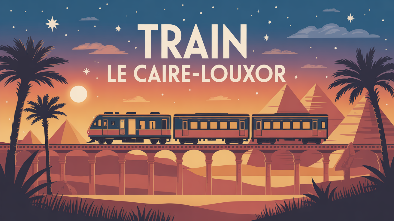 Train Le Caire Louxor de nuit paysage egypte doré
