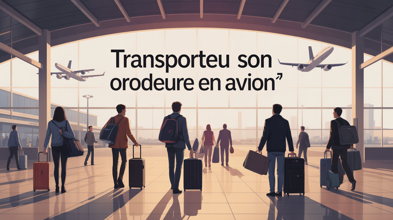 Voyageur avec sac, valise et ordinateur portable à l'aéroport