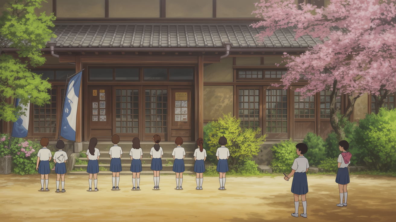 Élèves clubs école japonaise cerisiers en fleurs