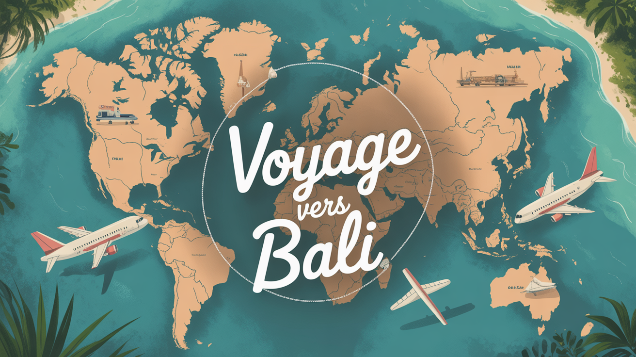 Carte reliant France Bali avec distance