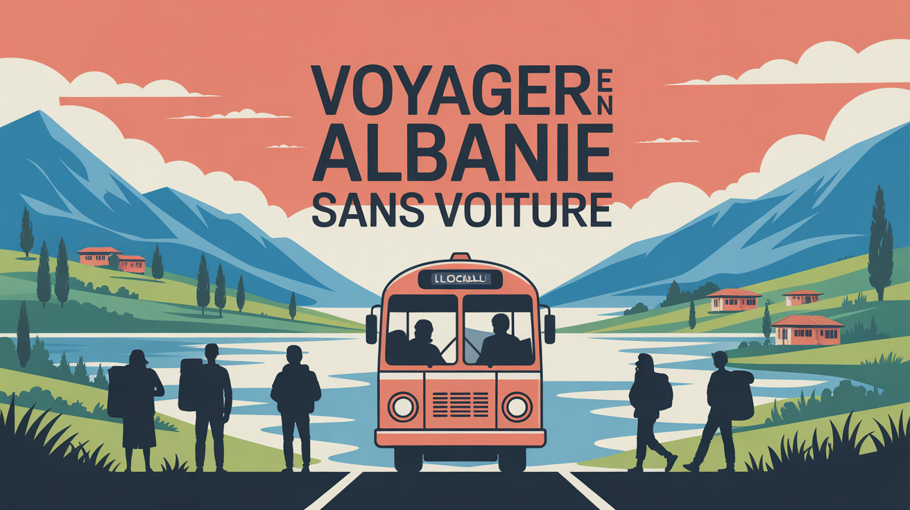 Bus local en Albanie campagne montagnes voyageurs
