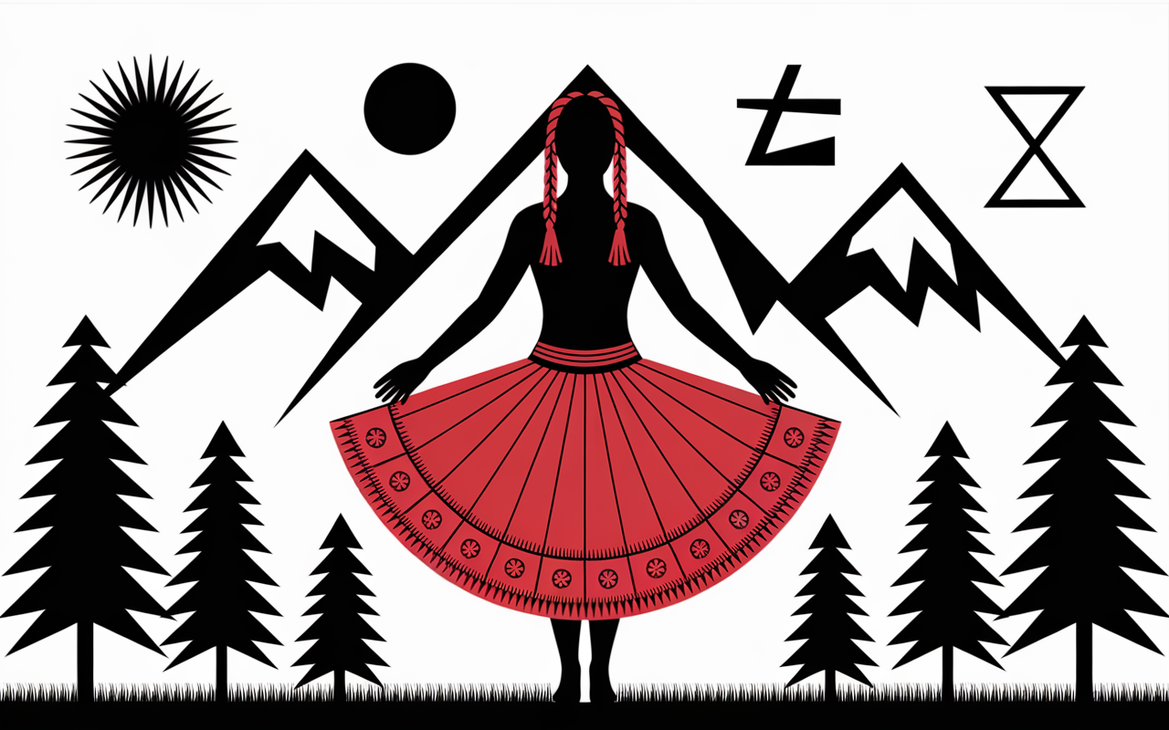 Femme dos xhubleta brodee montagnes Albanie