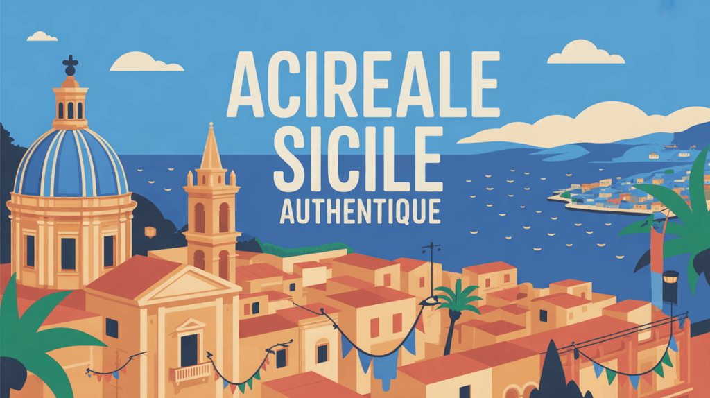 Illustration Acireale Sicile authentique ville baroque panorama carnaval vue mer