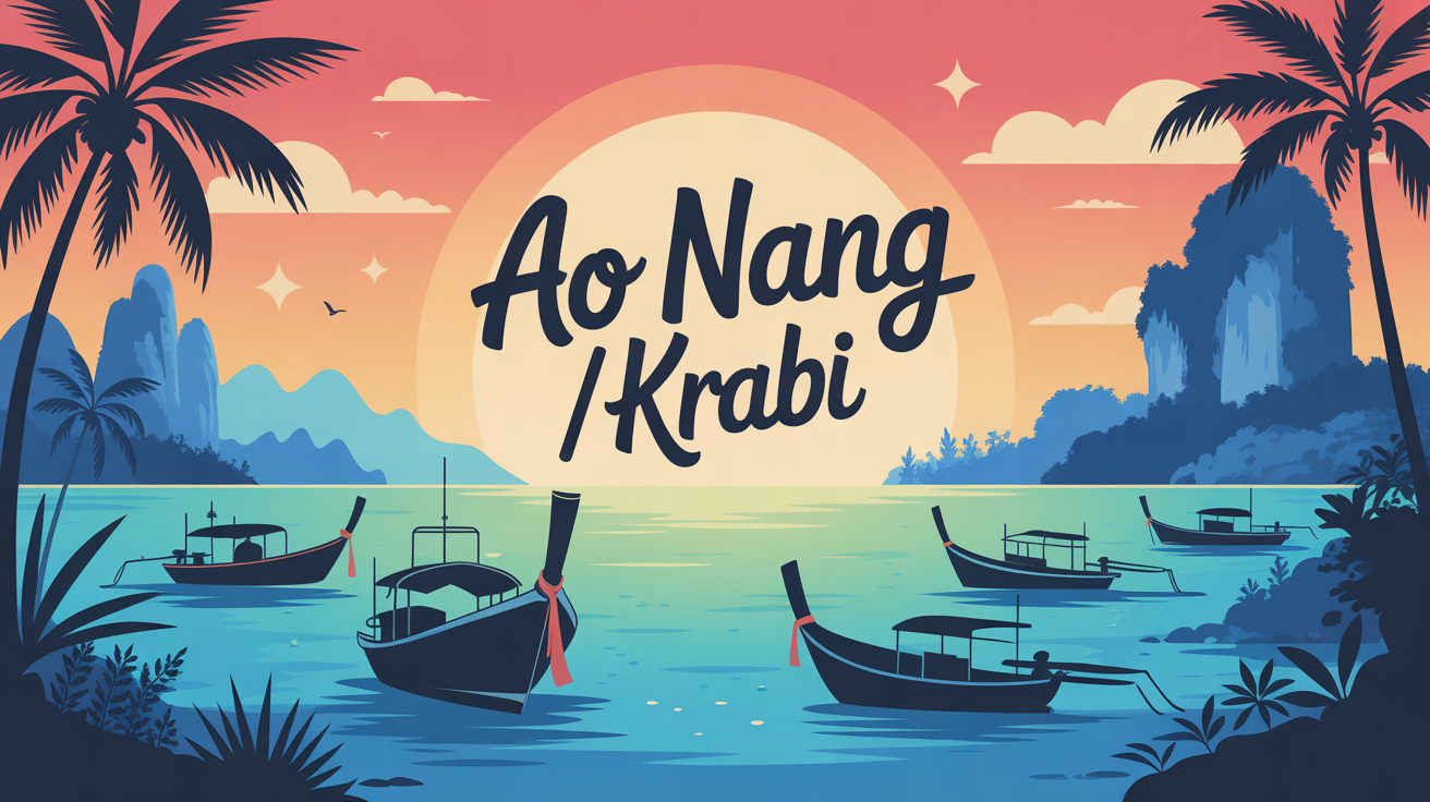 Illustration baie tropicale Ao Nang Krabi mer turquoise