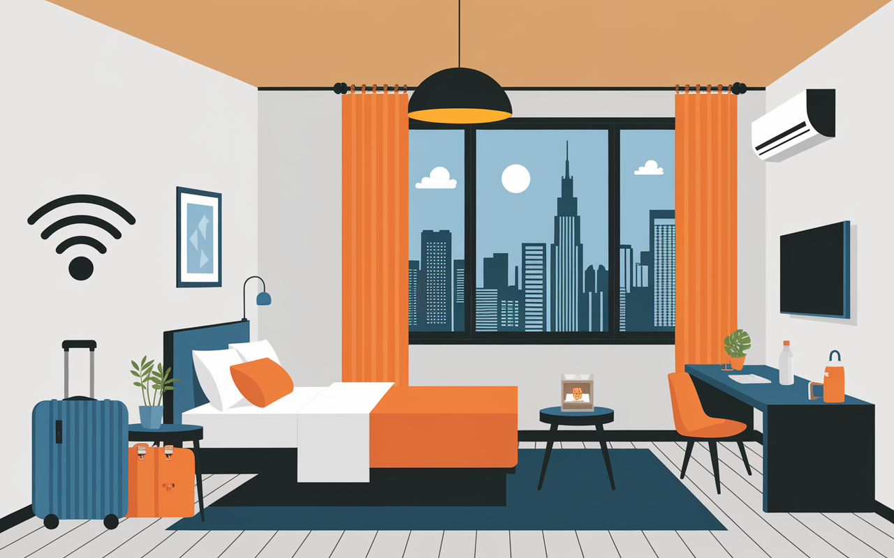 Chambre d’hotel moderne Medine wifi clim vue ville