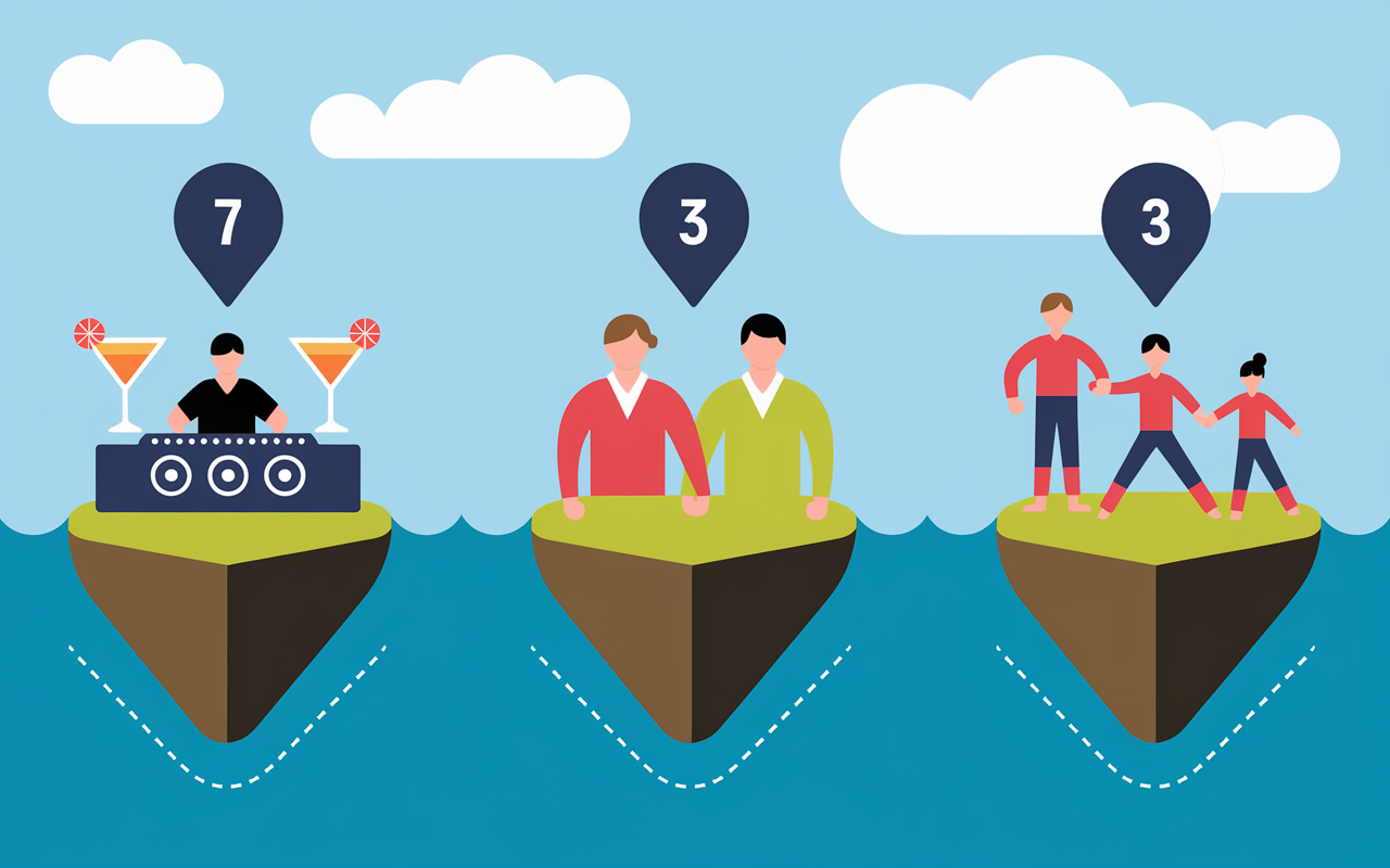 Trois iles Gili profils voyageurs festif couple famille