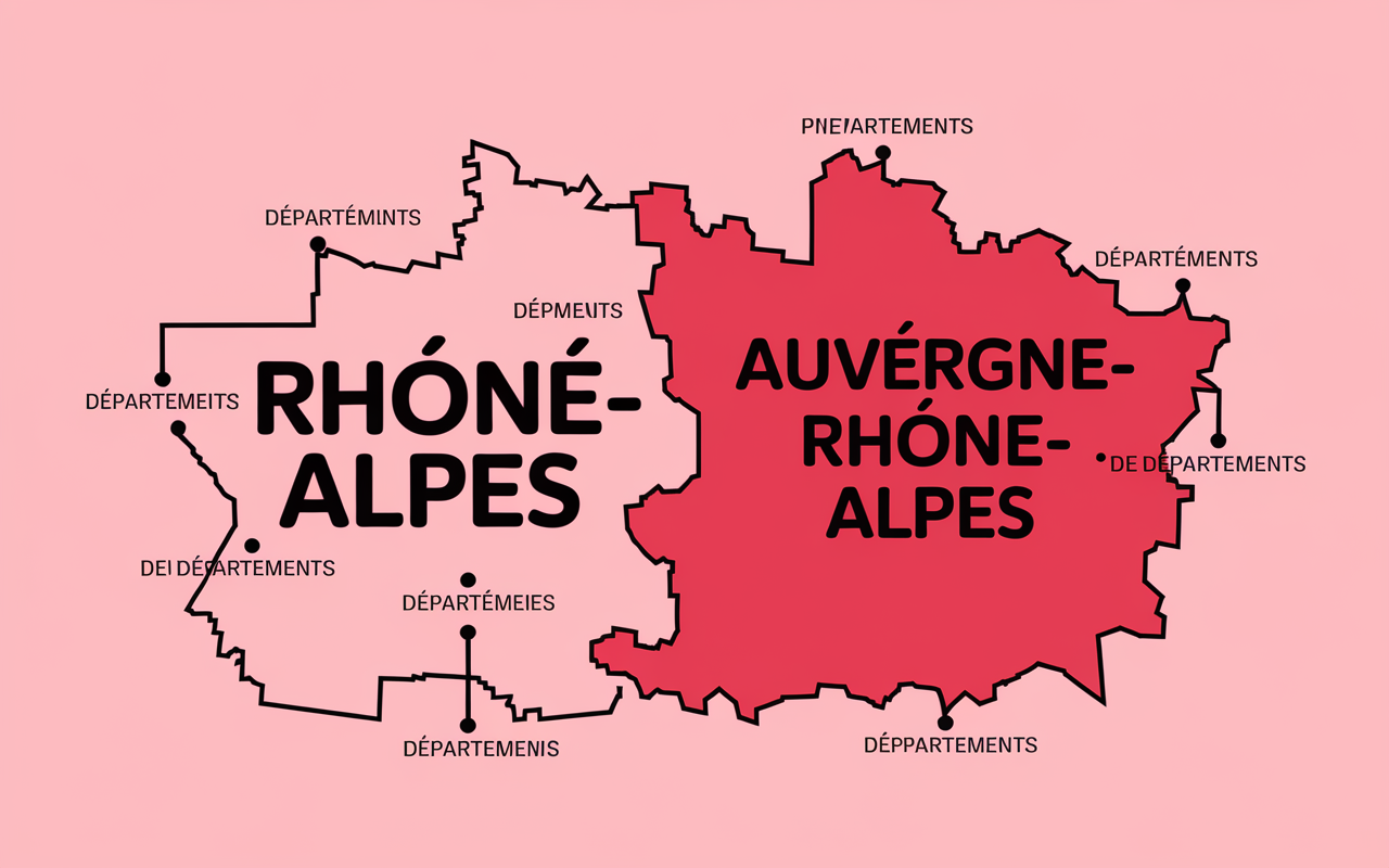 Carte des deux régions Rhône Alpes Auvergne Rhône Alpes