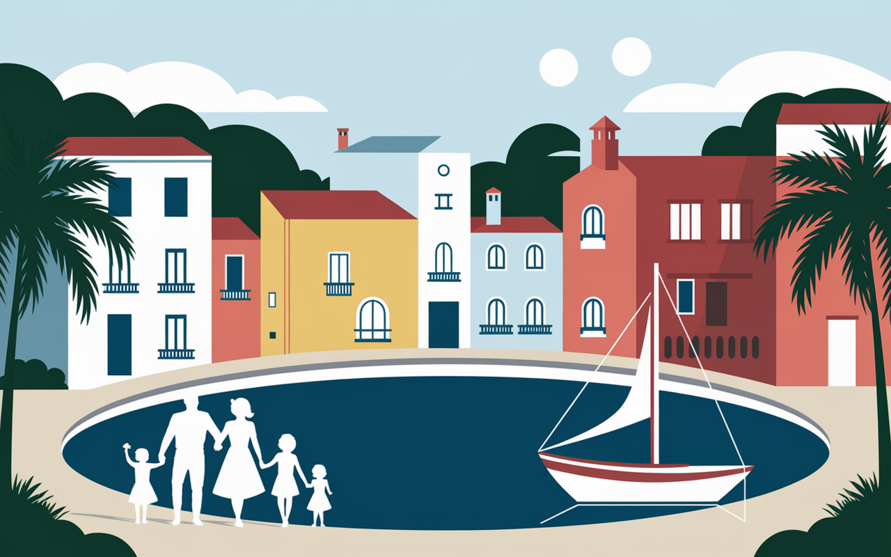 Village Porto Rotondo autour baie ronde, pierre claires