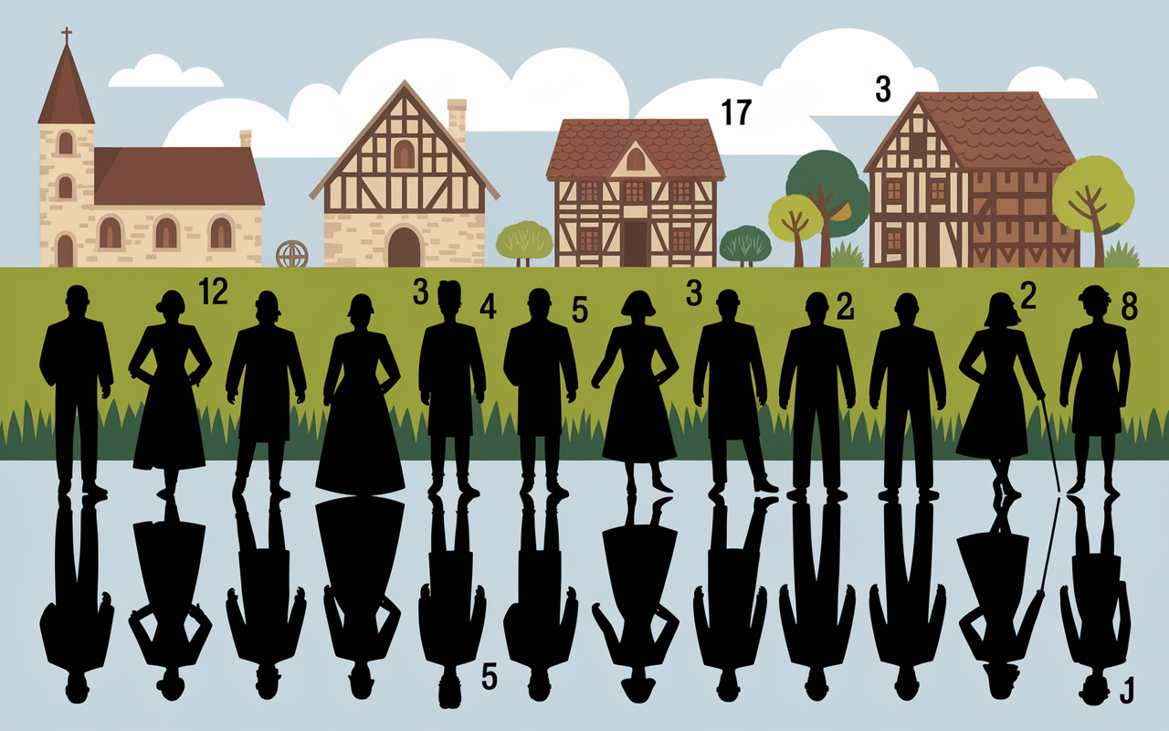 personnages silhouettes village médiéval