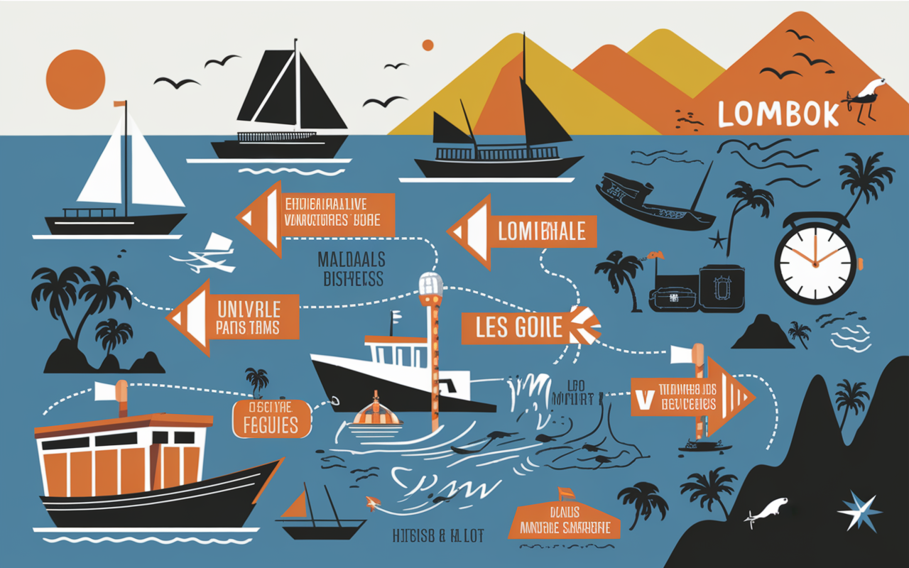 Carte stylisee transferts Bali Lombok iles Gili