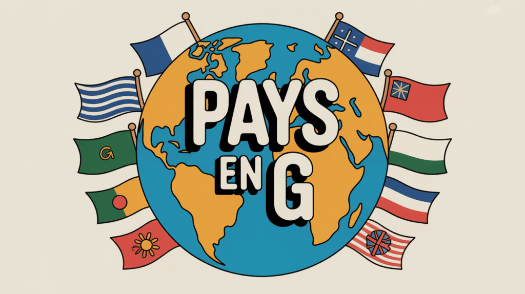 Illustration globe pays en G avec drapeaux stylisés