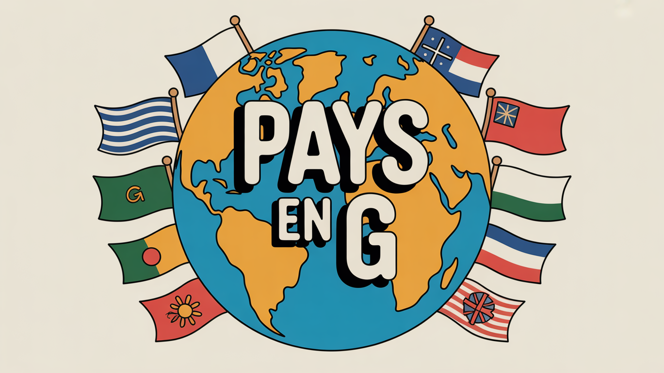 Illustration globe pays en G avec drapeaux stylisés