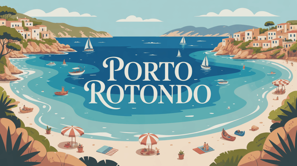 Vue stylisee de Porto Rotondo, plage sable blanc et voiliers
