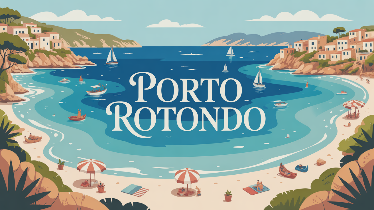 Vue stylisee de Porto Rotondo, plage sable blanc et voiliers