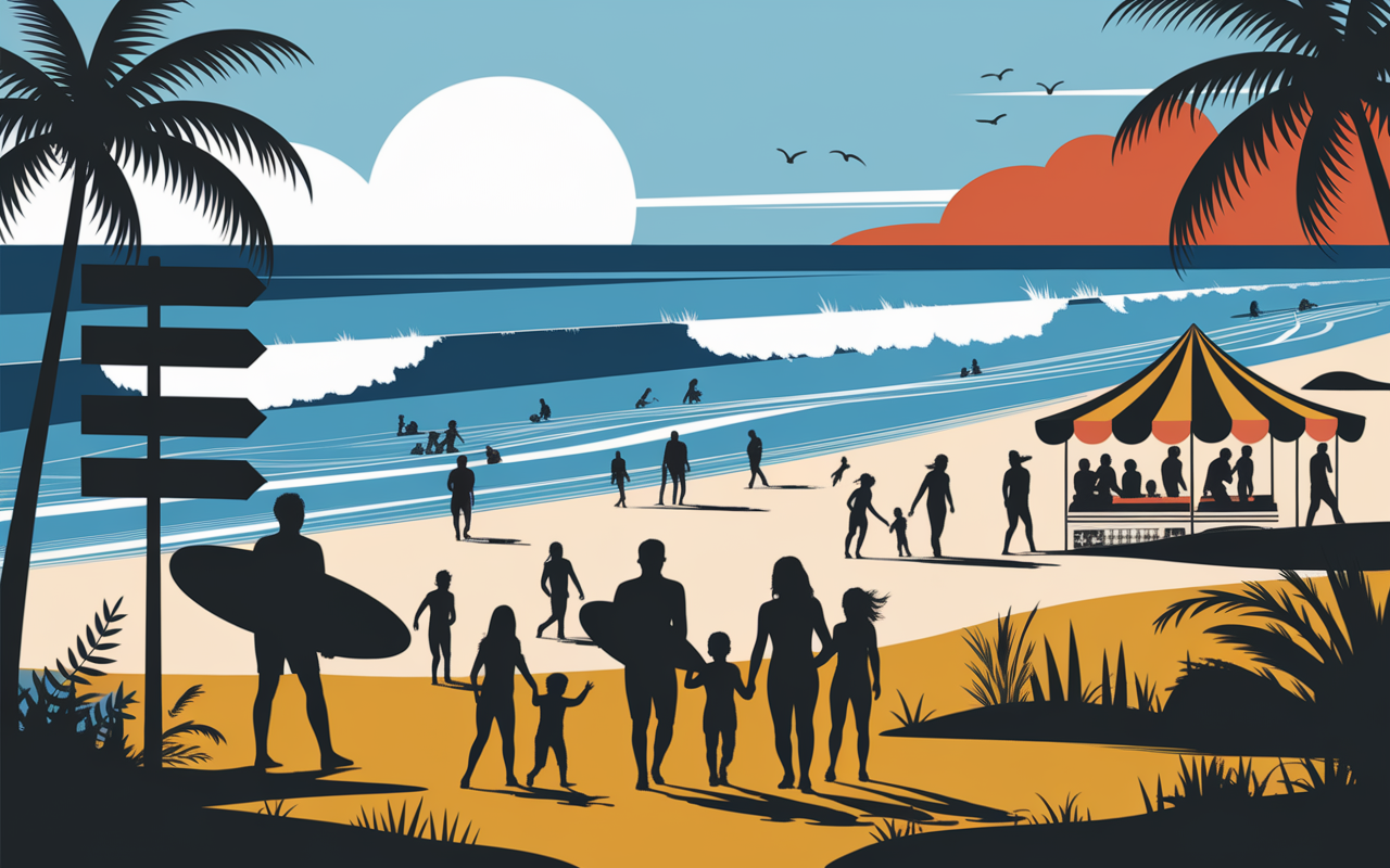Scène plages surfeurs familles conseils Puerto Escondido