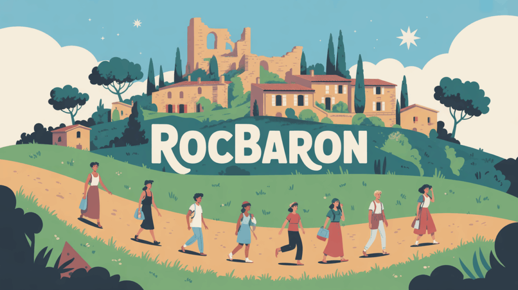 Vue stylisée Rocbaron Provence ciel étoilé marché