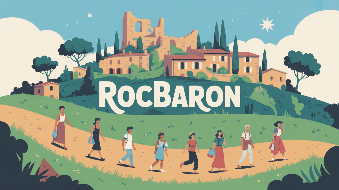 Vue stylisée Rocbaron Provence ciel étoilé marché