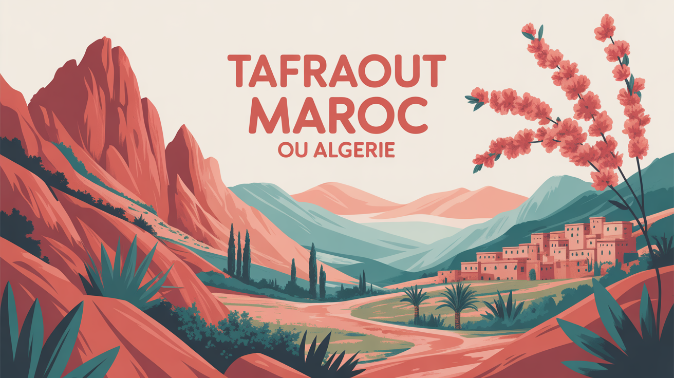 Vue montagneuse Tafraout Maroc ou Algerie avec rochers roses et village berbère