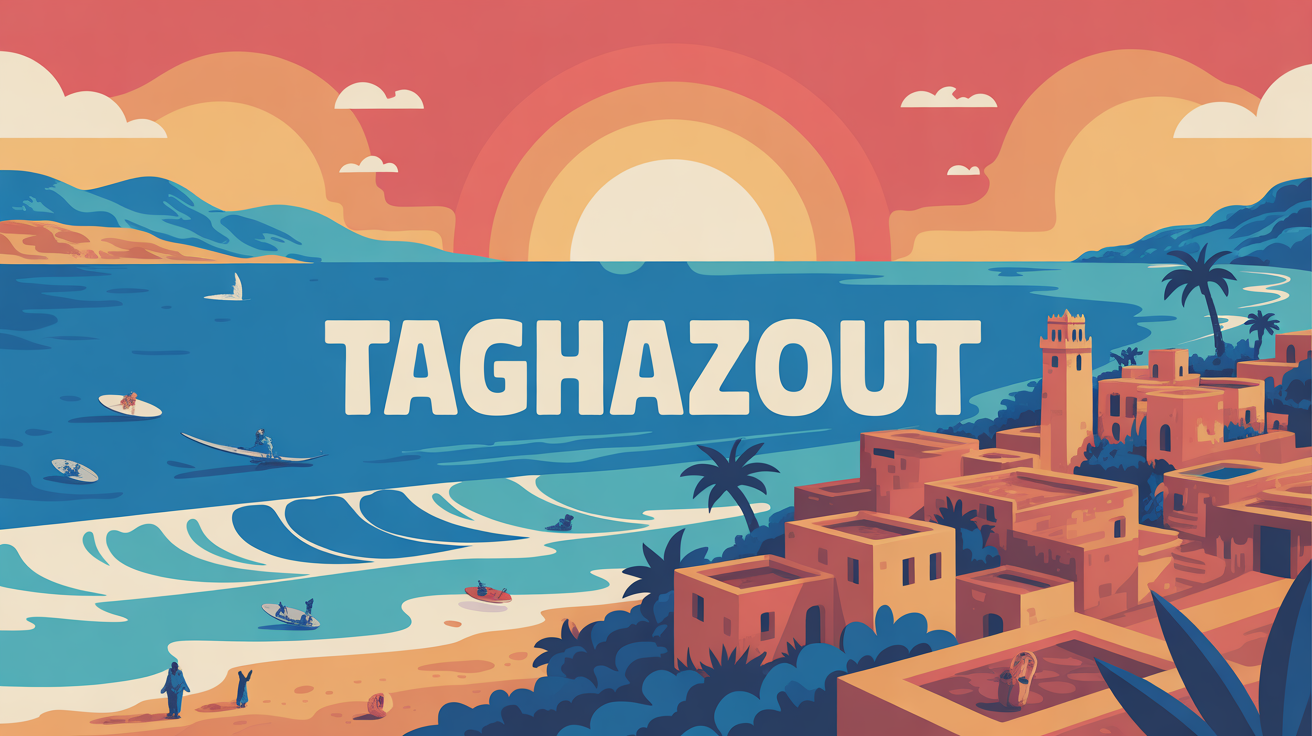 Taghazout village marocain, océan, surf et montagnes