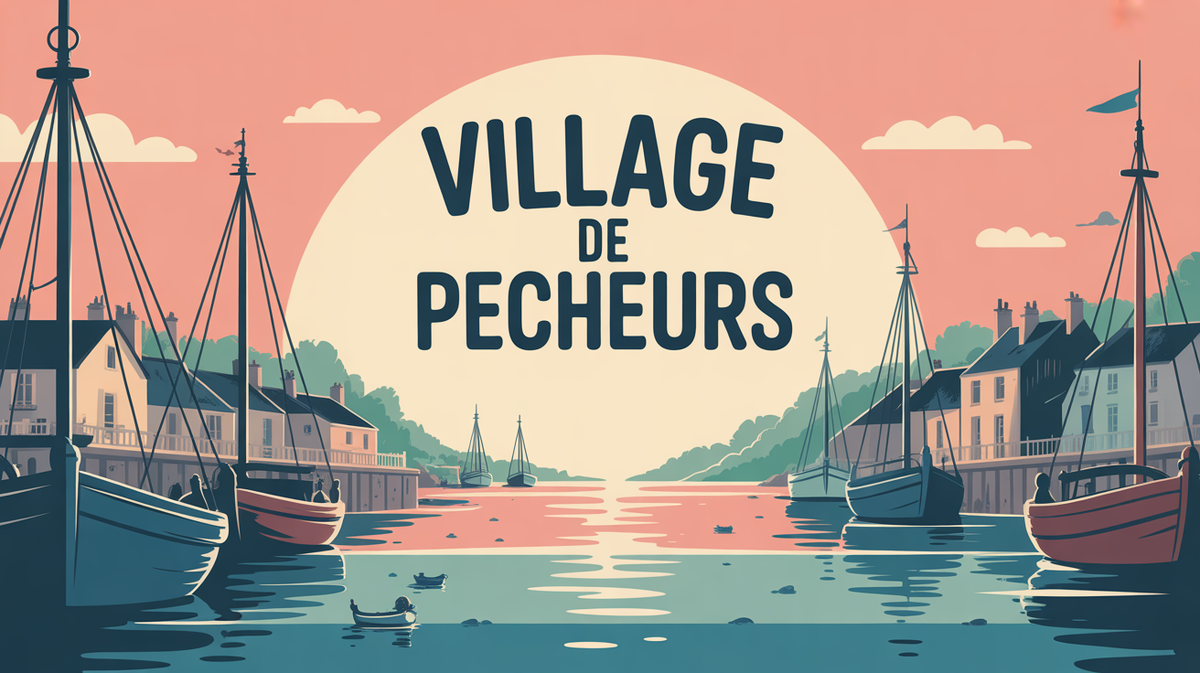 port village de pêcheurs lever du soleil barques maisons filets mouettes