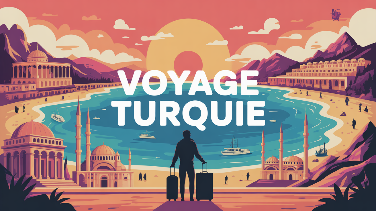 illustration panorama stylise voyage turquie monuments plages montagnes
