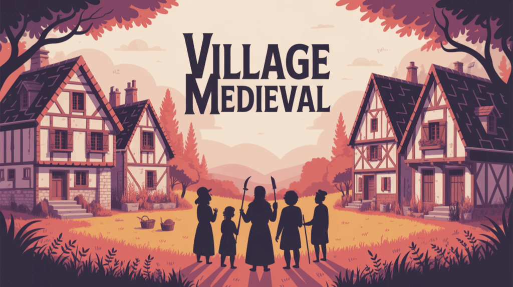 vue stylisée village médiéval convivial