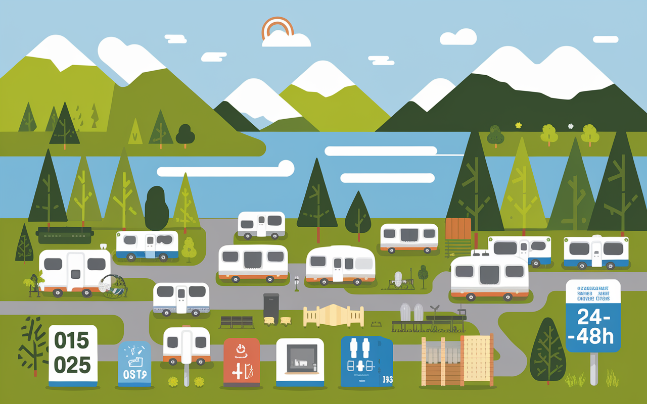 Vue aires camping-car Annecy symboles services tarifs