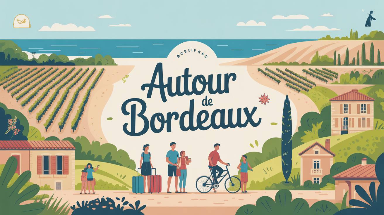 autour de Bordeaux illustration vignobles océan villages marché famille découverte